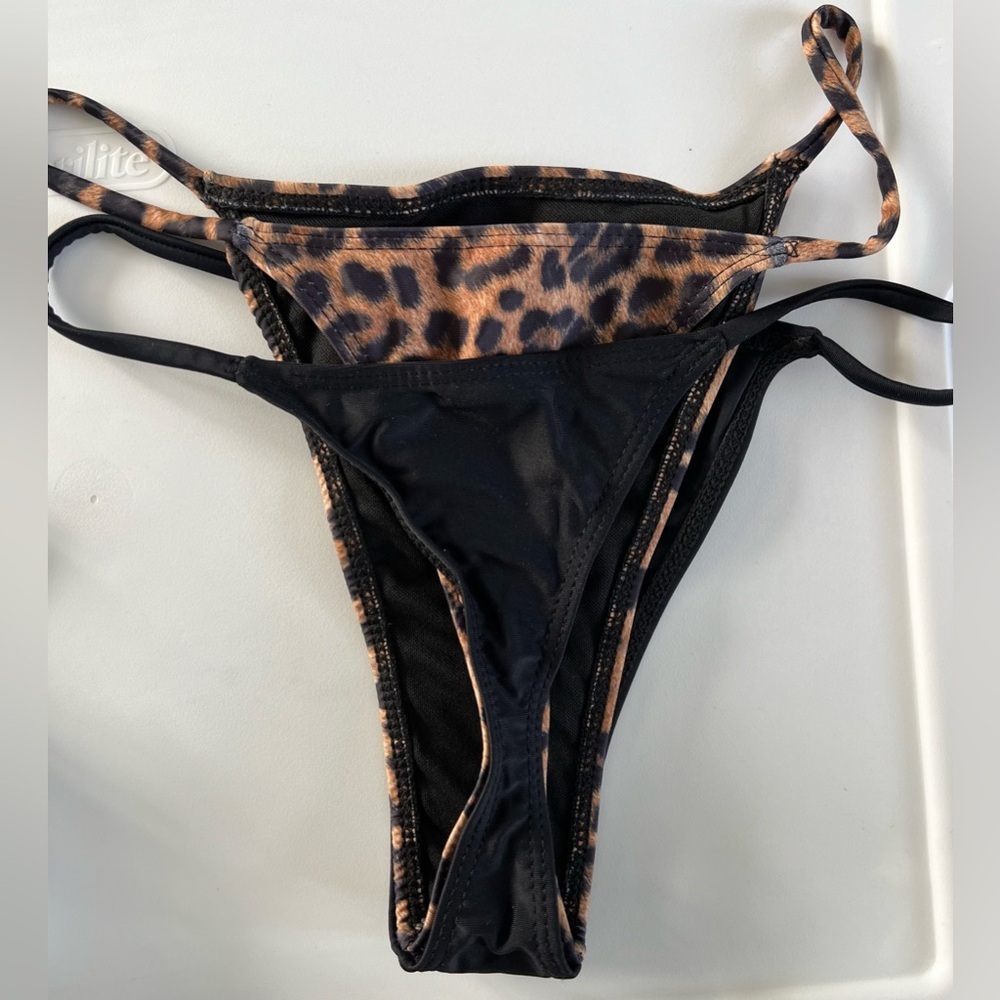 Chic Leopard Print Black Triangle Thong Bikini Set - Picture 7 of 11